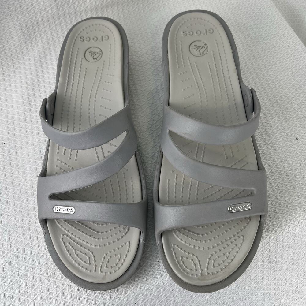 Crocs Patricia Gray Comfort Slide Sandals Women’s Size 11 W11 - Picture 2 of 9